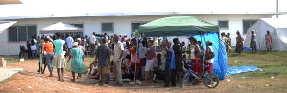 line of people waiting at the clinic